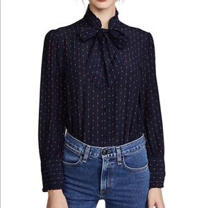 Madewell Silk Tie Neck Ruffle Blouse